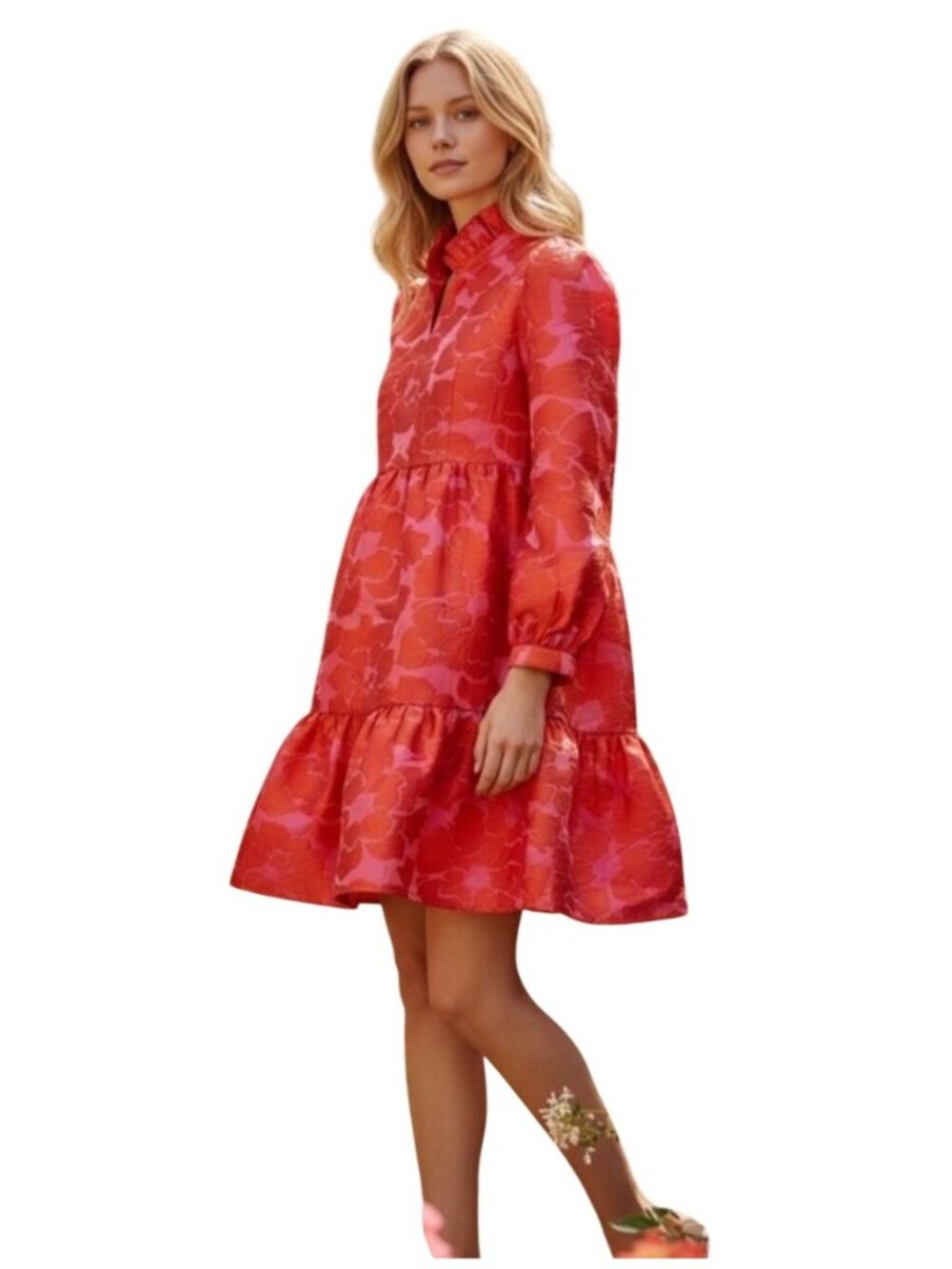Tuckernuck Pink Babydoll Art Deco Mini Dress Citron Fil Jacquard size XL New